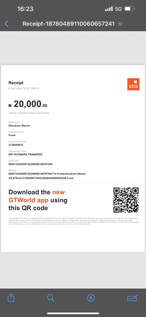 sule_jerry's tweet photo. @gtbank_help I transferred #20,000 from my account 0022262049 on 8/02/2024 to @MyFCMB 2135059013. Beneficiary is yet to receive the funds. https://t.co/lnUlHfGu5v