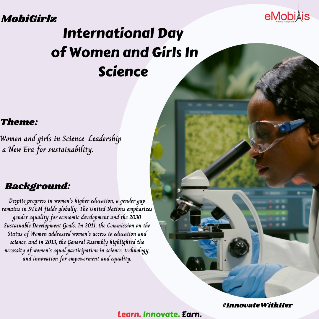 MobbiGirlz's tweet photo. Happy #InternationalWomeninScienceDay! 

Celebrating their leadership and expertise in shaping a sustainable future through innovation and discovery.

Here's to a new era of excellence and equality in STEM 

#MobiGirlz #STEMEquality #UNGenderEquality #ScienceForEquality https://t.co/NUvx595R9o