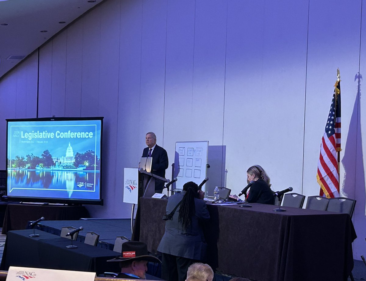 LamarTom's tweet photo. .@USDA Secretary Tom Vilsack speaks to County Commissioners this morning @nacotweets #nacoleg #nacoleg2024 about the many federal programs including #climatesmart and #localfoodmovement agriculture. Loved hearing about ag waste being used to produce jet fuel. #countiesmatter https://t.co/T2fmJ1pE8C