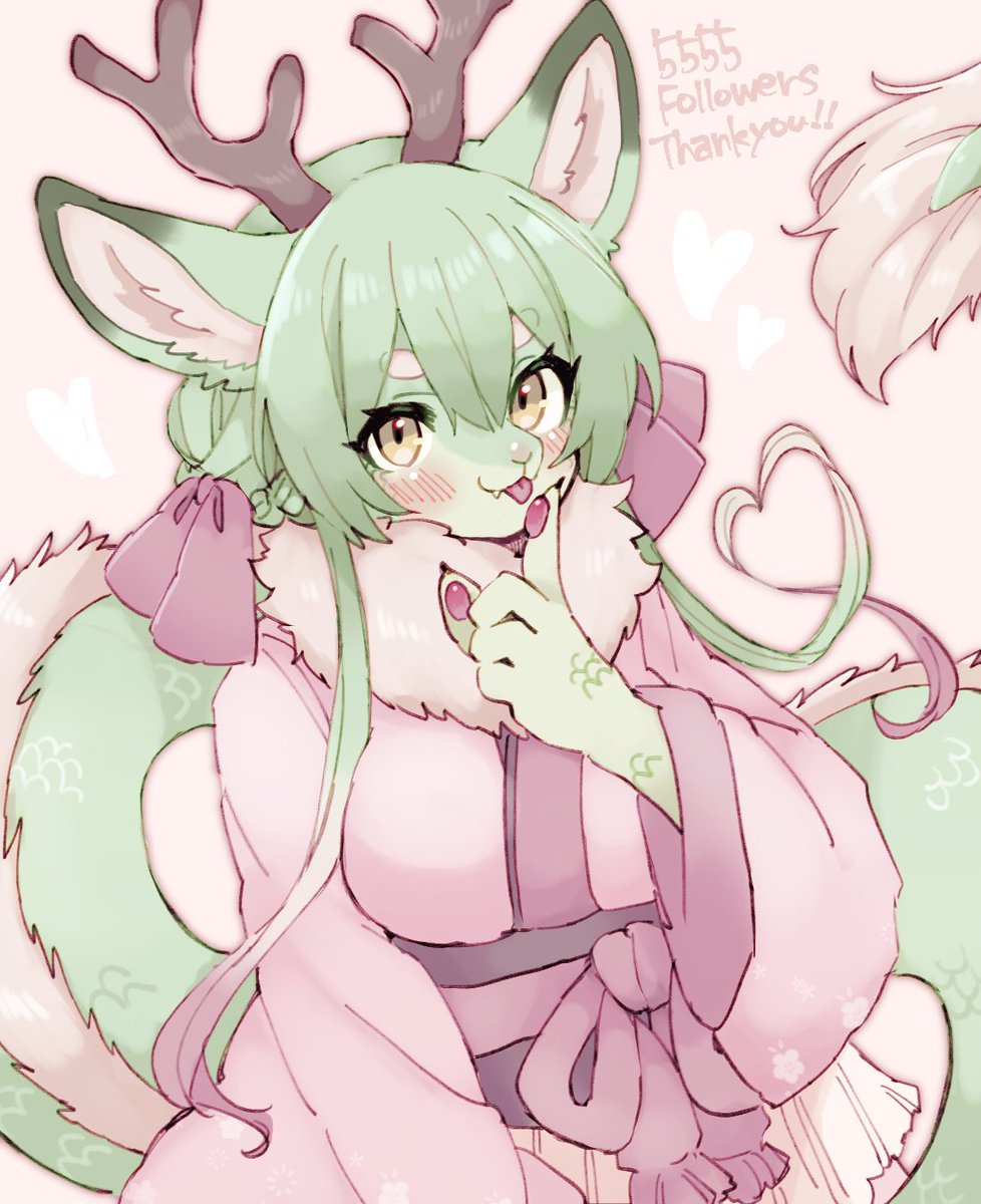 1girl furry female furry animal ears solo green hair tail  illustration images