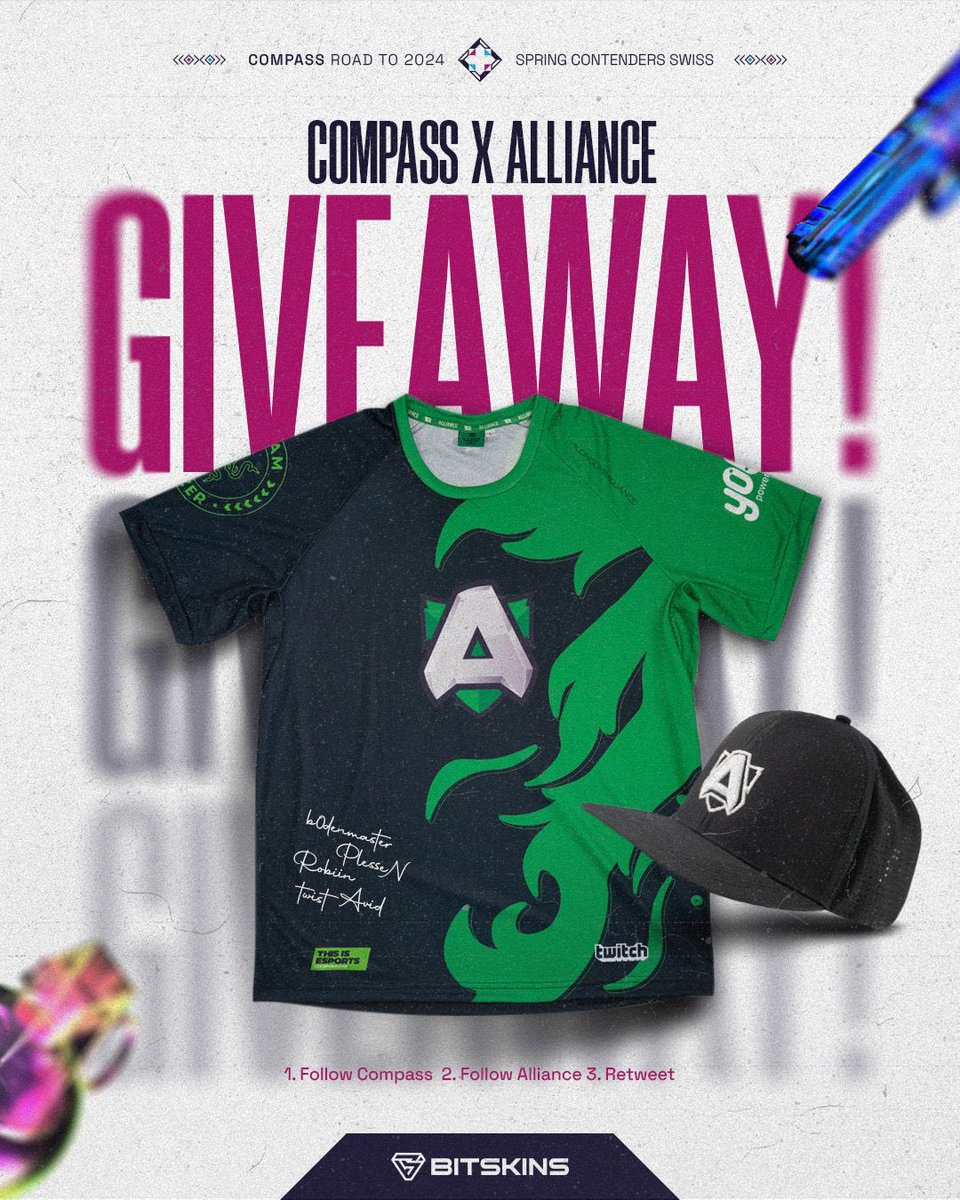 Grab your chance to 𝗪𝗜𝗡 a signed jersey and a cap from the Alliance roster!🔥👀

To enter, make sure to: 
𝗙𝗢𝗟𝗟𝗢𝗪 @Compass_cs2 and <a href="/theAllianceGG/">Alliance</a>
𝗥𝗘𝗧𝗪𝗘𝗘𝗧 this post 🔁

Two lucky Winners will be chosen from retweets.
GL&amp;HF 🍀

#Compass2024 #CS2 #CS2Giveaway