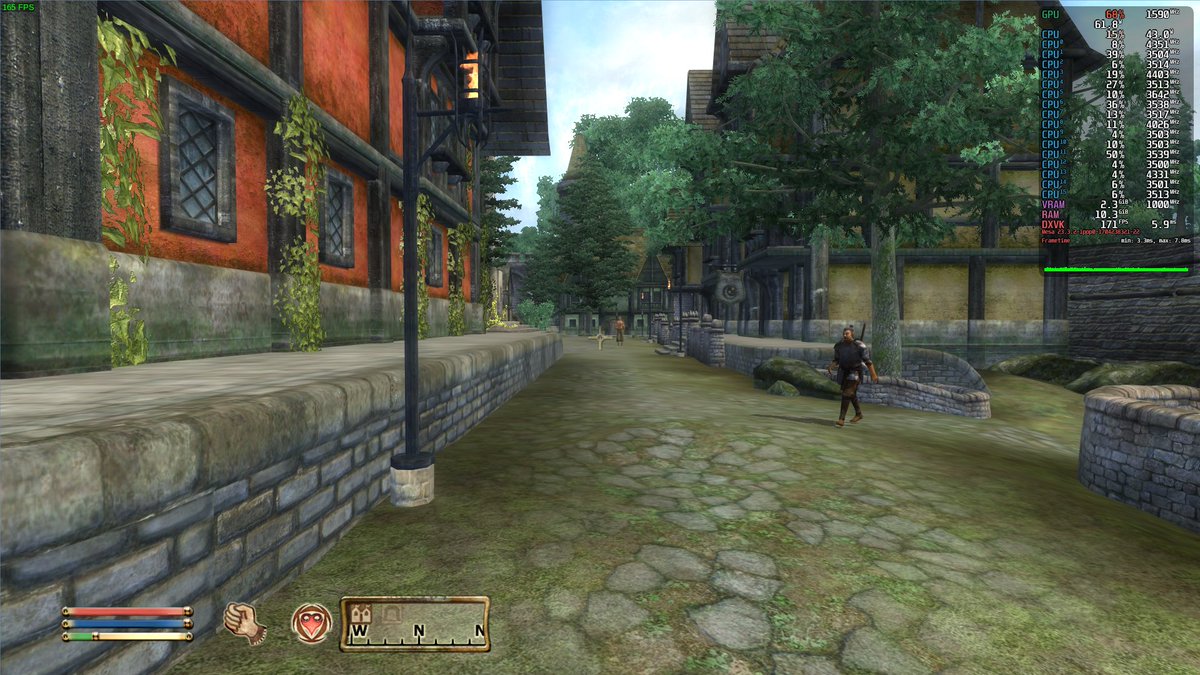 Butzwack's tweet photo. @Charcharo @gerulis20 @CapFrameX I can't confirm any bad performance in Oblivion on my 5800X3D + 6700XT. There's something very wrong about those numbers.
My first guess would be some weird dx9 issues with modern drivers/windows. https://t.co/7RknnEbLlk