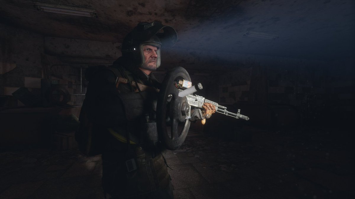 justoneNathan's tweet photo. Playing Metro Exodus, due to a glitch the npcs around me were collecting everything they interacted with. First a flare and the wheel of a big metal door, then a syringe gun and the box lid it was found under. Finally, in an animation, all of them were handed to me. Fantastic bit https://t.co/w4XrFb3ZJD