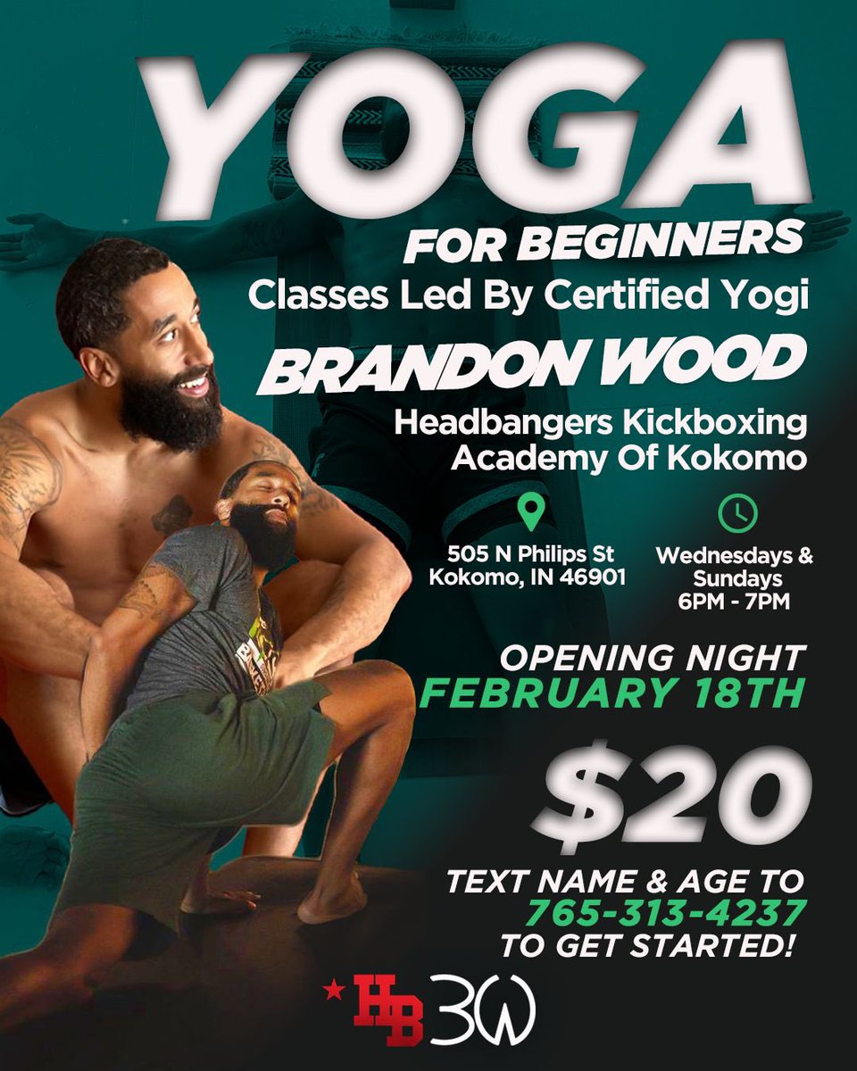 February 18th I’ll be introducing my beginner level Yoga Flow to Kokomo at Headbangers Kickboxing Academy of Kokomo! Text 765-313-4237 to reserve your spot! 🧘🏽‍♂️🌬️