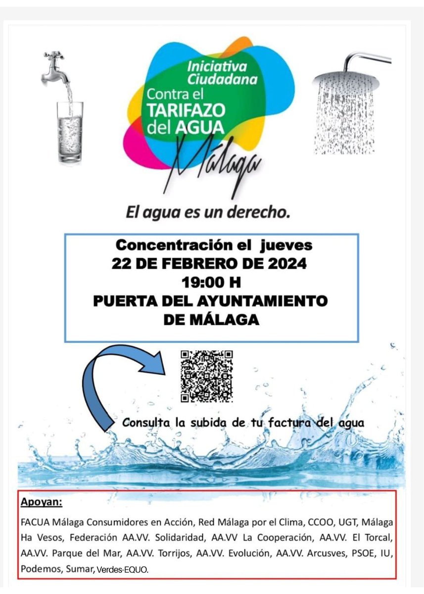 TarifazoNO's tweet photo. Con la tarifa que ha puesto en marcha @pacodelatorrep y el @malaga, una factura que en 2023 era de 19,41 euros, pasará a pagar 32,42 euros en 2028 un 66% más. 
Y tú, ¿Sabés cuanto pagarás por el agua en 2028?
https://t.co/Pf2WH06QF1
#NoAlTarifazo #PPSubeImpuestos #LoVamosAParar https://t.co/9QRYbk354R