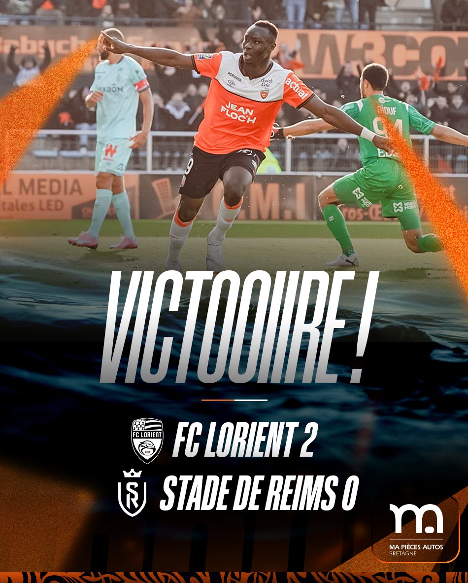 FCLorient's tweet image. Lorient enchaîne ! Victoire 2-0 face à Reims. 

Des buts de Mohamed Bamba (69') et de Tiémoué Bakayoko (86') !