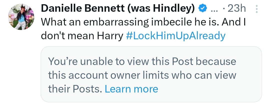daniellehindley's tweet photo. As if!!! Hahahaha as if Piers Morgan has blocked me 🤣🤣🤣 this was all I posted... 🤣🤣🤣 #FeelingProud #PierMorgan #PerjuryPending https://t.co/Zruhbp35X8