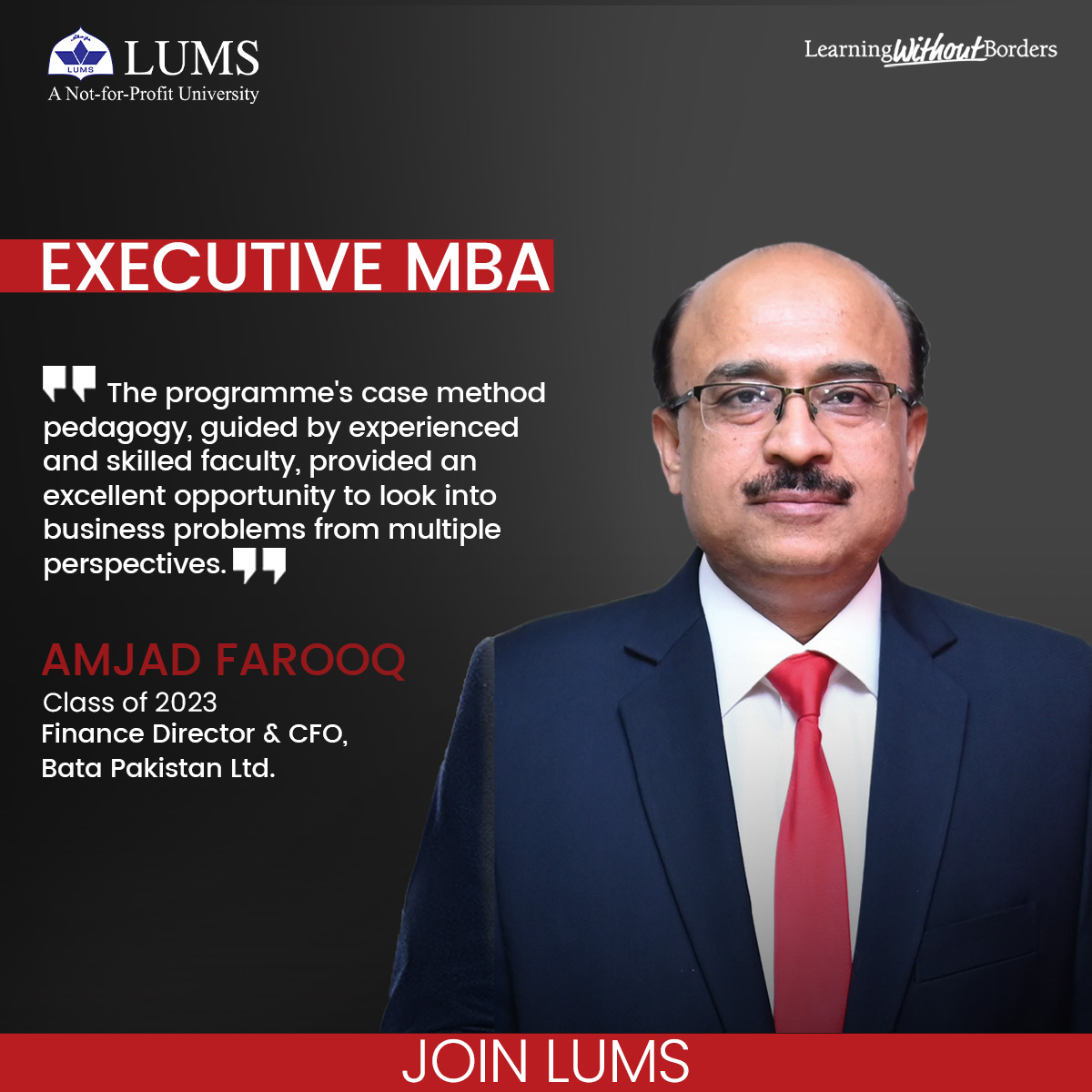 The Executive MBA programme at @SDSB_LUMS transcends traditional learning approaches, enhancing participants’ strategic thinking abilities through case method teaching and industry visits. Apply now! bit.ly/49s1jie #LearningWithoutBorders
