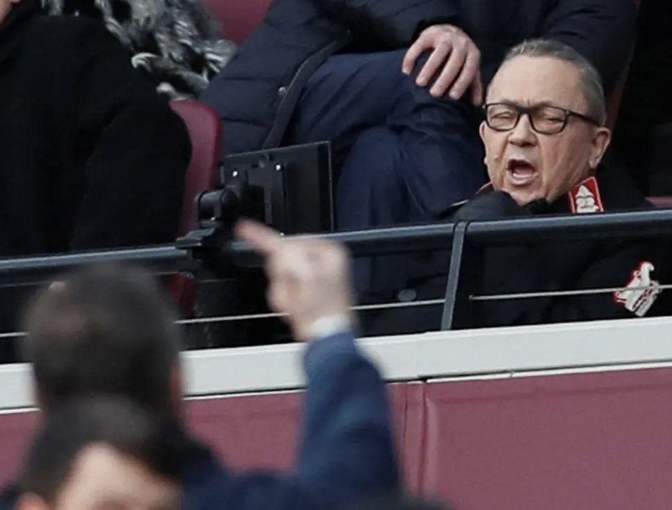 #WHUFC | #WHUARS | #MoyesBall | #guff

FT: 0 - 6

This man is ultimately responsible for the shit show we saw today.

He’s as culpable as Moyes and the players.

We need both out of the Club.

#SullivanOut #MoyesOut