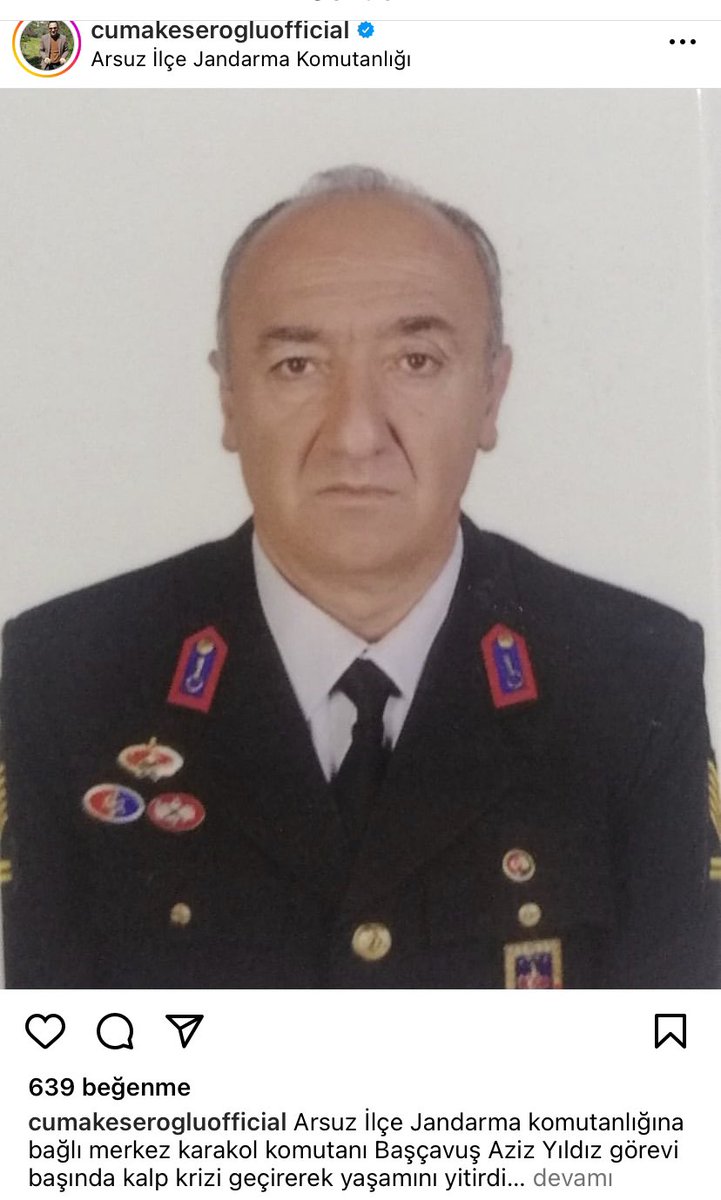 Ah Aziz Kardeşim Ah! Arsuz Hatay İlçe Jandarma Merkez karakol Komutanı Aziz Yıldız kardeşimiz Görevde Kalp krizi geçirip Rahmete Kavuşmuş. Allah gani gani rahmet eylesin