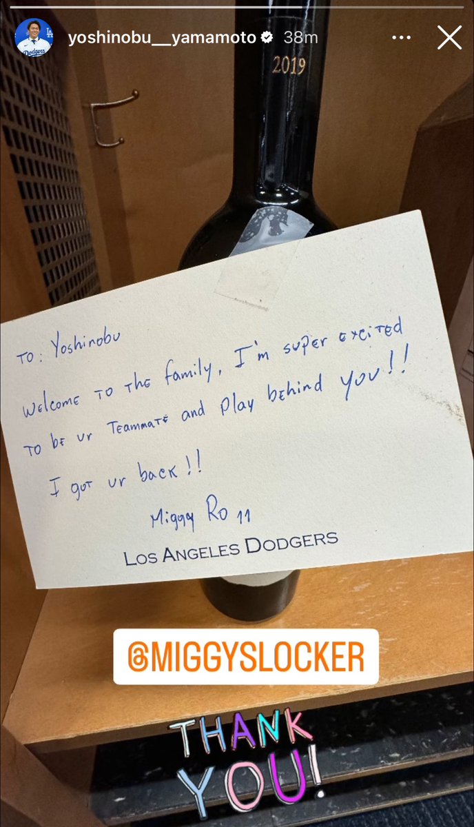 BlakeHHarris's tweet image. Miguel Rojas is a top tier teammate 

Per Yoshinobu Yamamoto's IG