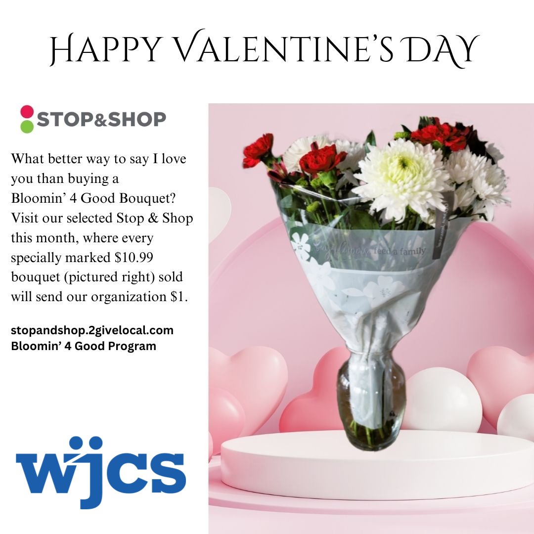 WJCSWestchester's tweet photo. Getting ready for #ValentinesDay? WJCS will receive $1 from every specially marked $10.99 Bloomin' 4 Good bouquet that you purchase at Stop & Shop at 420 White Plains Road in Eastchester. #westchester #bloomin4good #nonprofit #communitybagprogram https://t.co/1wxLT7AYnv