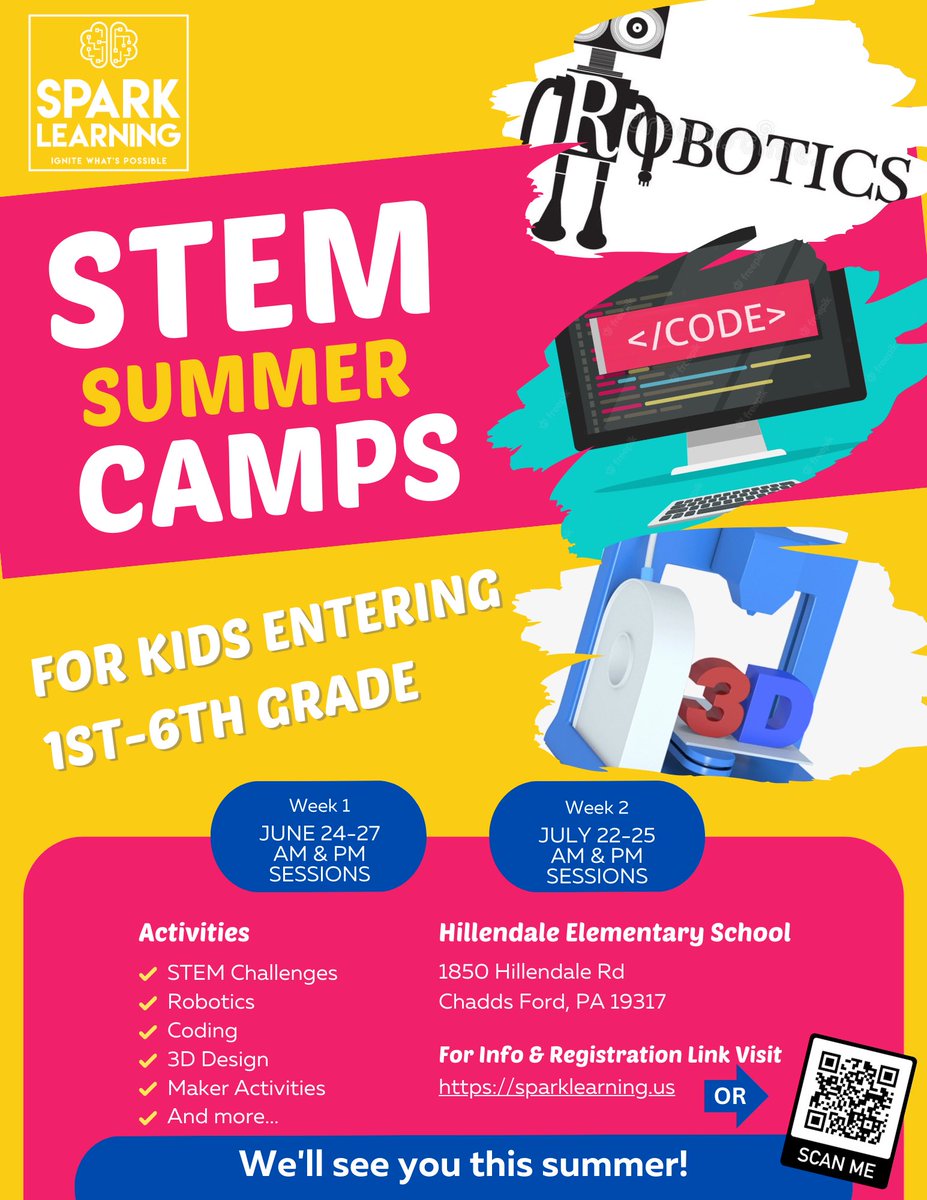 Lots of STEM opportunities coming up for students @HillendaleUCFSD Register here for our after school clubs and our summer camps. sparklearning.us