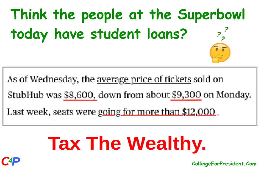 StudentLoanJus1's tweet photo. #SuperBowl 
#TaxTheRich 
#C4P 
#studentloans https://t.co/czNmXZS0k8