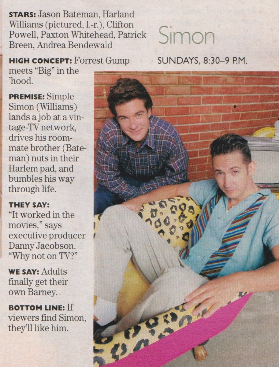 TVGFPI's tweet image. SIMON. 1995.
Jason Bateman, Harland Williams, Clifton Powell, Paxton Whitehead, Patrick Breen, Andrea Bendewald. #Simon #TVGuide