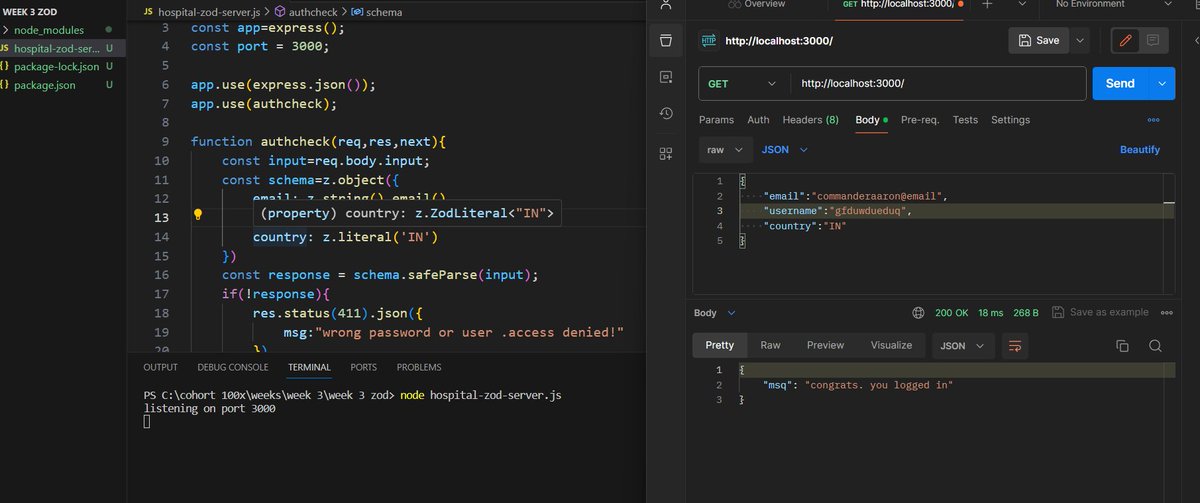 Aaronvern11's tweet image. day 7:
was a great day .
did 3.1 of the 100xdevs cohort .
learnt about
- middlewares 
-global catches
-validation using ZOD
-and created a basic http sever using these concepts
#151daysofcode
#100xdevs