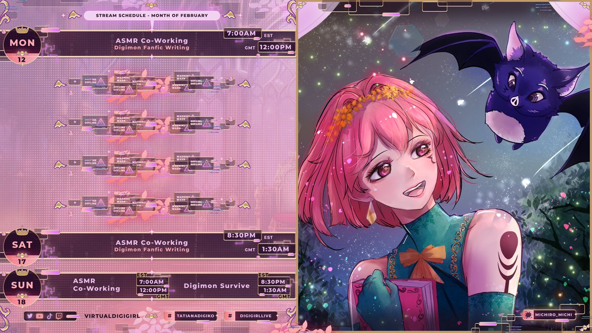 TatianaDigiko's tweet photo. Okay I'm still unsure about the days and times for the morning streams but will be trying out this new schedule out to see if it works.
#TatianaDigiko | #Vtuber | #Digimon | #ใใธใขใณ | #digituber | #supersweetbot | #WritingCommunity | #DigiGirlLive https://t.co/i0ENT3Meas