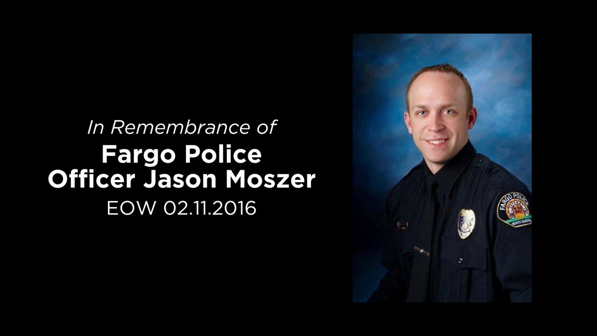 FargoPolice's tweet photo. Eight years ago today, Officer Jason Moszer gave the ultimate sacrifice while serving his community in the line of duty. Officer Moszer will never be forgotten and will forever be in our hearts. ๐
#JasonMoszer #NeverForgotten https://t.co/oPByhUu21O