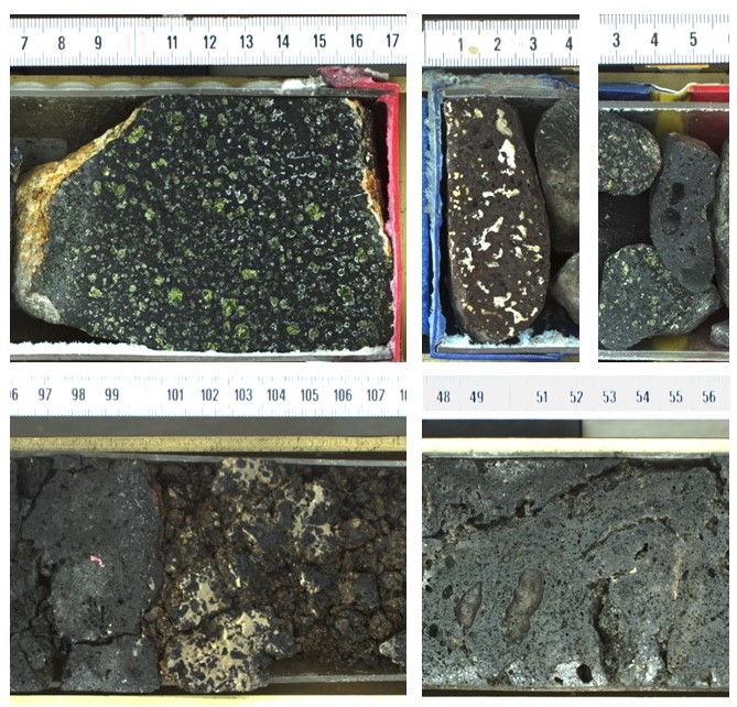 Fresh & dense picrite, fresh aphyric 'a'a, basalts with infilled vesicles, and those with sharp flow contacts: #hawaiian lavas cored well below modern sea level on #IODP #exp389 are showing a surprising range of #volcanic textures... all in the first site we've examined thus far.