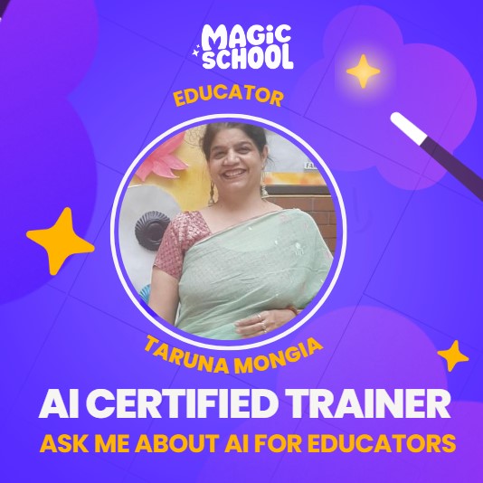 Proud to announce my membership in <a href="/magicschoolai/">MagicSchool AI 💜 🪄✨</a> 's Pioneers Program! As a Senior grade ICT teacher, the Make It Relevant tool is a game changer for my lessons and my students. <a href="/magicschoolai/">MagicSchool AI 💜 🪄✨</a> AI Trainer. <a href="/Summer_Fields21/">SUMMER FIELDS SCHOOL, GURUGRAM</a> <a href="/cbseindia29/">CBSE HQ</a> <a href="/DePedagogics/">De Pedagogics</a> <a href="/JuanaTech/">Juana Technologies</a> <a href="/ciet_ncert/">CIET-NCERT</a>
