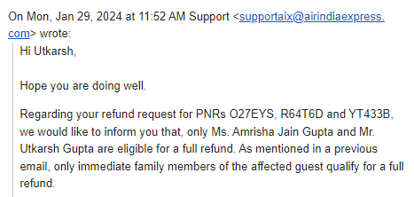 mohitgp's tweet photo. @AirIndiaX support ticket no. - 07069740.

Here is the latest response from AirIndiaX support. https://t.co/LhK2A4Qctj