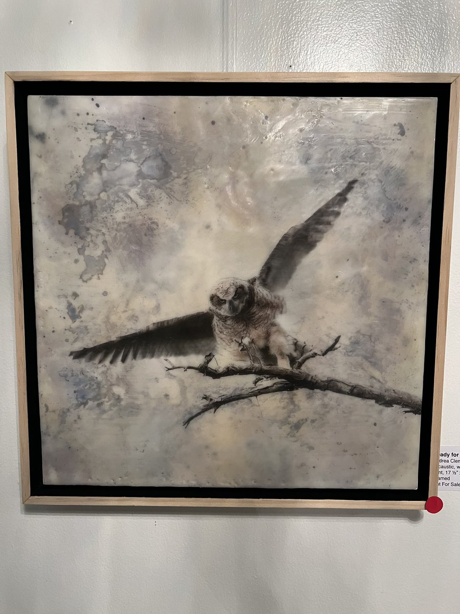 SuzySenna's tweet photo. Superb owl photo encaustic artwork by Andrea Clement - ArtSouth in Palmetto Bay #SuperBowl https://t.co/bNDqblRKL9