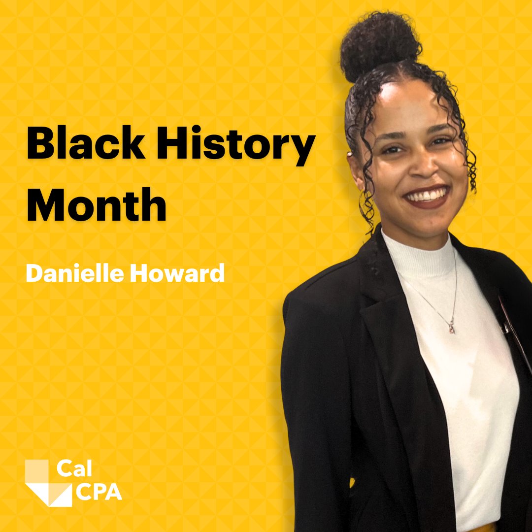 Cal_CPA's tweet image. #BlackHistoryMonth spotlight on Danielle Howard! From LA to her current role in the Inland Empire, she excels as an #auditmanager. Off the clock, Danielle values family time, fostering mentorship, and getting lost in a good book.

#Accounting #CPA #CalCPA #Finance