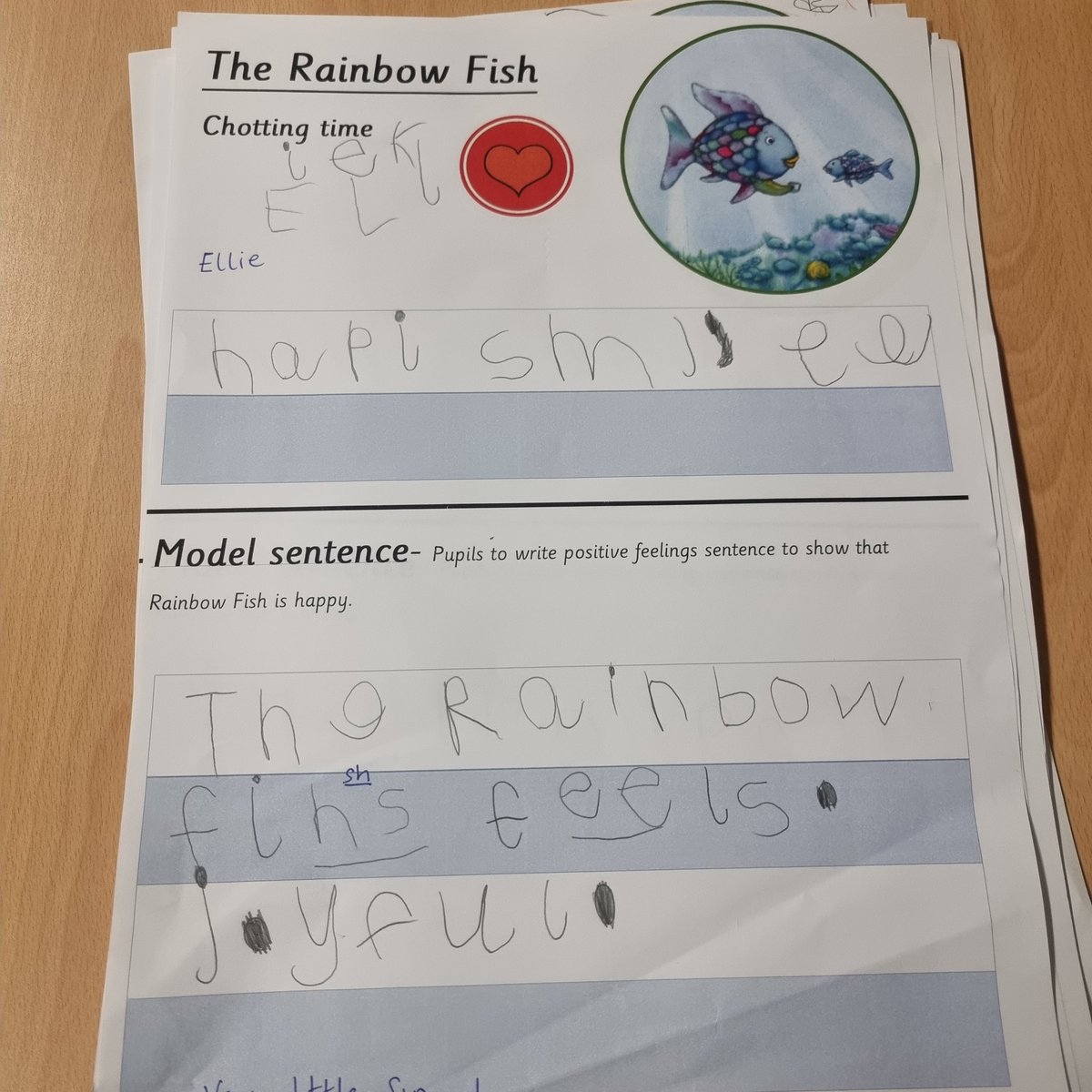 We had so much fun with our latest @janeconsidine unit following the story of 'The Rainbow Fish' by Marcus Pfister. The children's vocabulary retention and sentence writing has improved immensely. Here is a sneek peek of some chotting and writing. ✍️🌈🐟