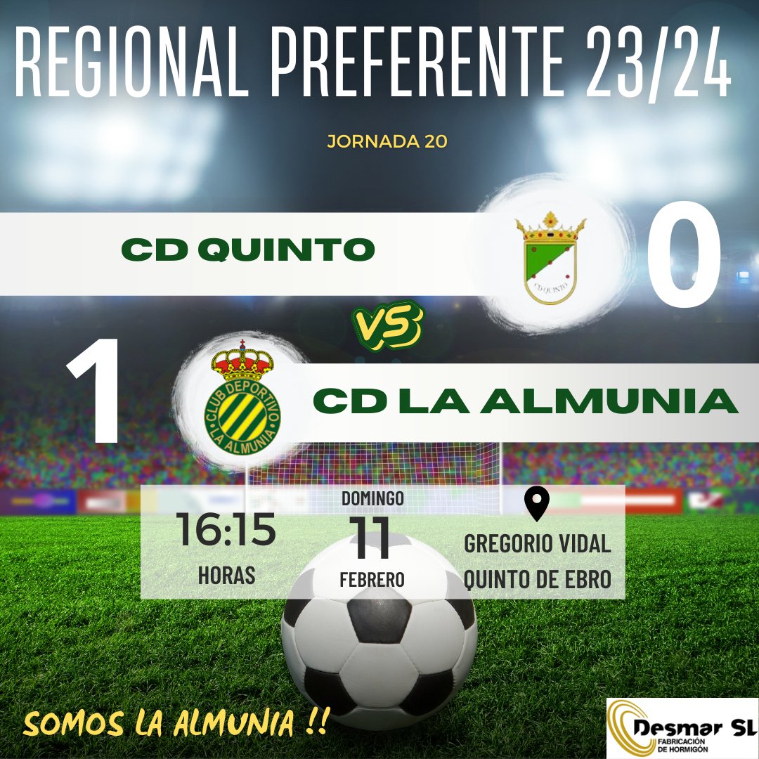 Final del partido en Quinto de Ebro,  nos traemos la victoria,  nos traemos los tres puntos. Vamos equipo!! Somos La Almunia,  Hasta el final!! Aúpa La Almunia 💚 💛.  ⚽️ <a href="/embid_97/">Ⓜ</a>
