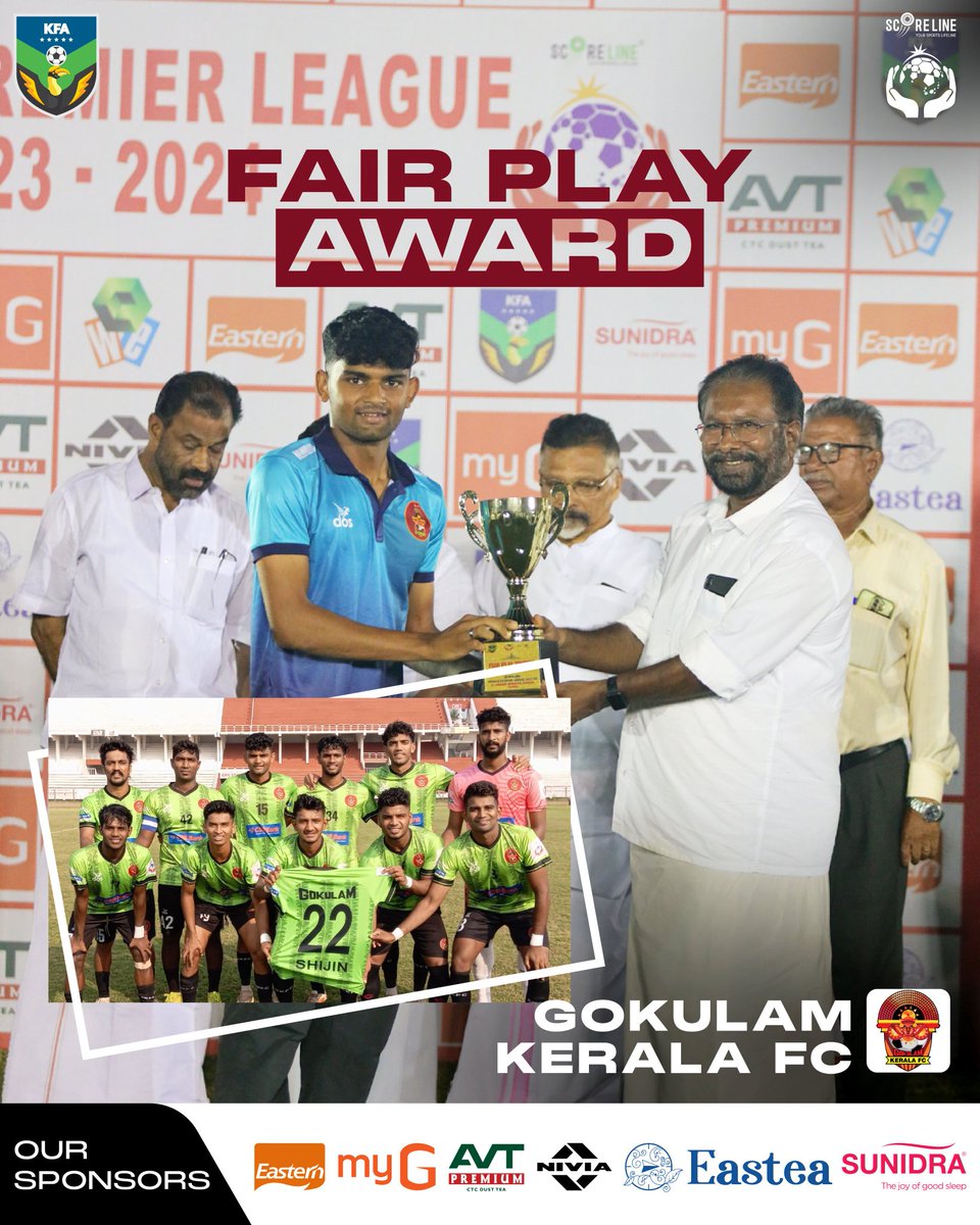 keralafa's tweet photo. Scoreline Kerala Premier League 2023-24 ๐
Fair play Award ๐ Gokulam Kerala FC
#ScorelineKPL #KPL #KeralaFootball https://t.co/HTZB723lxv