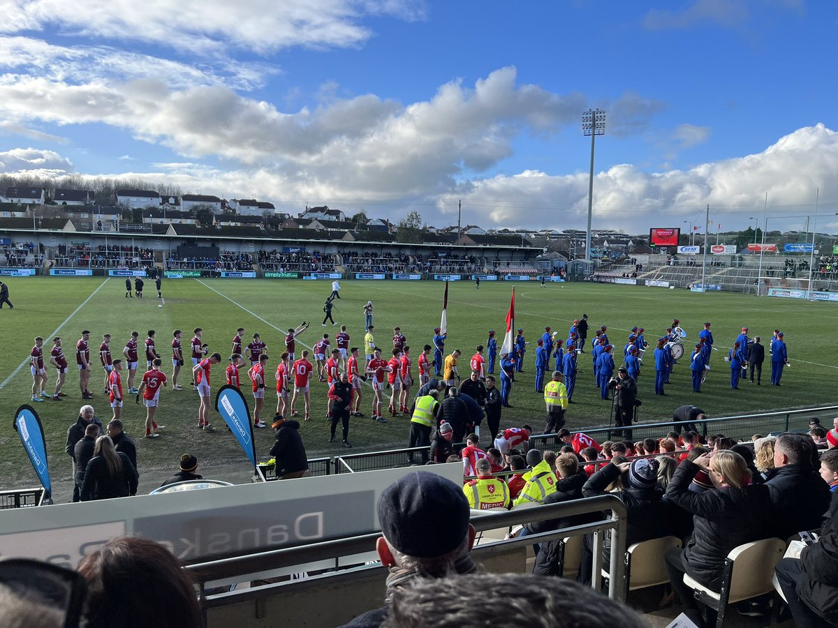 Great afternoon of @ulsterschools football here in #Armagh including the centenary #MacRoryCup Comhghairdeas le @cbsomagh agus le @AbbeyVS (#McLarnonCup); buiochas le @AcademyDgn agus le @OLSPCK - cluichí an-spóirt a bhi ann
