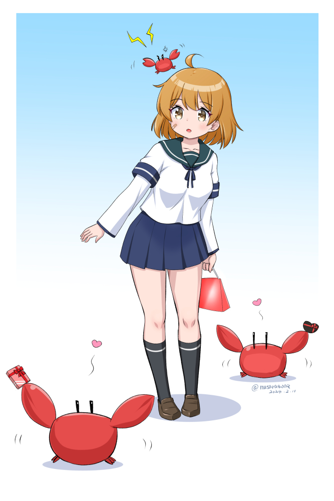 oboro (kancolle) 1girl school uniform serafuku skirt crab sailor collar short hair  illustration images