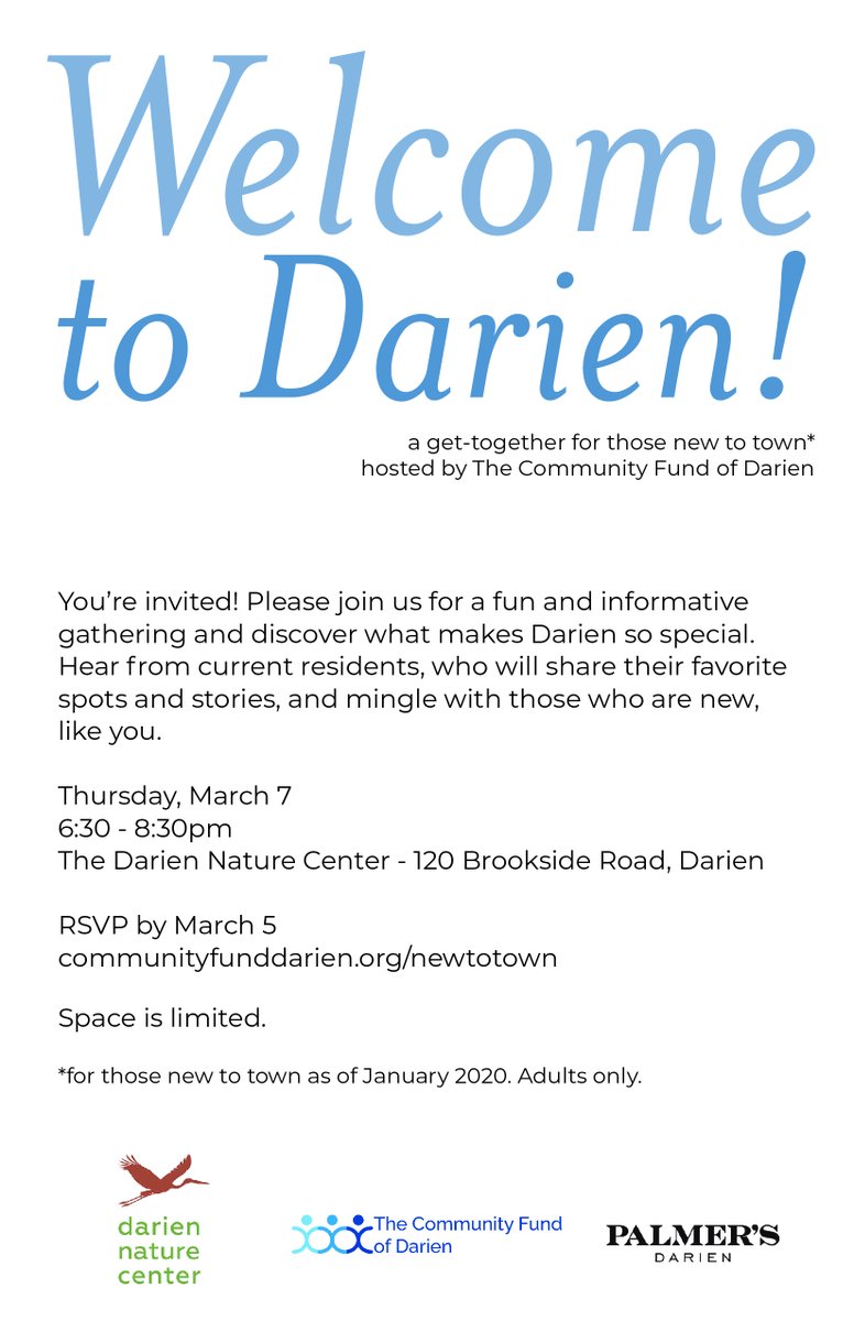 Darien REALTORS are proud to promote and encourage all new residents of Darien (since January of 2020) to this complimentary 'New to Town' event at the Darien Nature Center on March 7th from 6:30-8:30. #darien #darienct #livedarien #fairfieldcounty