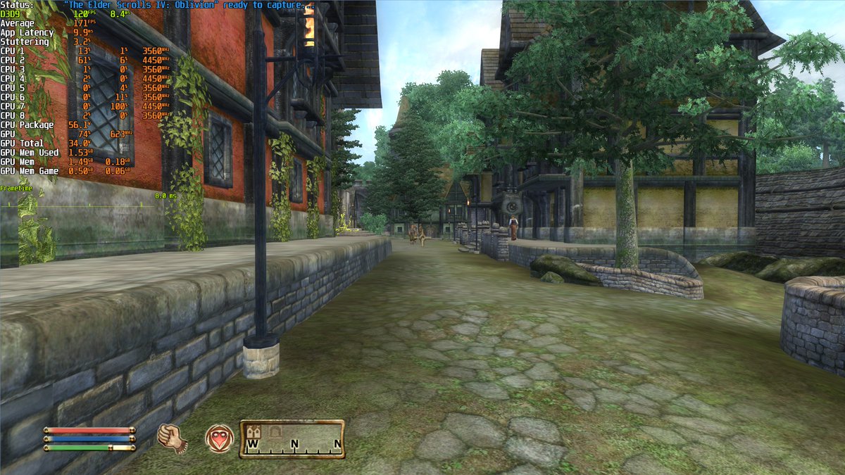 Butzwack's tweet photo. @gerulis20 @Charcharo @CapFrameX same thing in windows, I just don't see how any modern cpu would fail to deliver 60 fps in vanilla oblivion https://t.co/xaphV0U7at