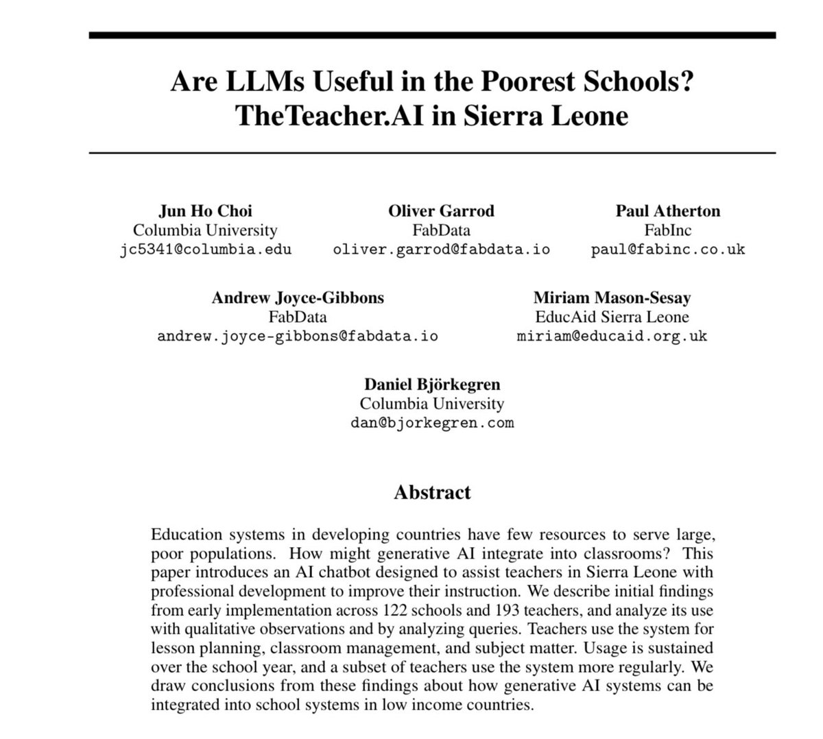 I’d like to see more studies of how AI is being used internationally, now that GPT-4 class models are available in 169+ countries (including for free)

There is a lot of work in the US &amp; Europe. I have seen 2 nice studies in Africa (teacher &amp; entrepreneur mentoring👇). What else?