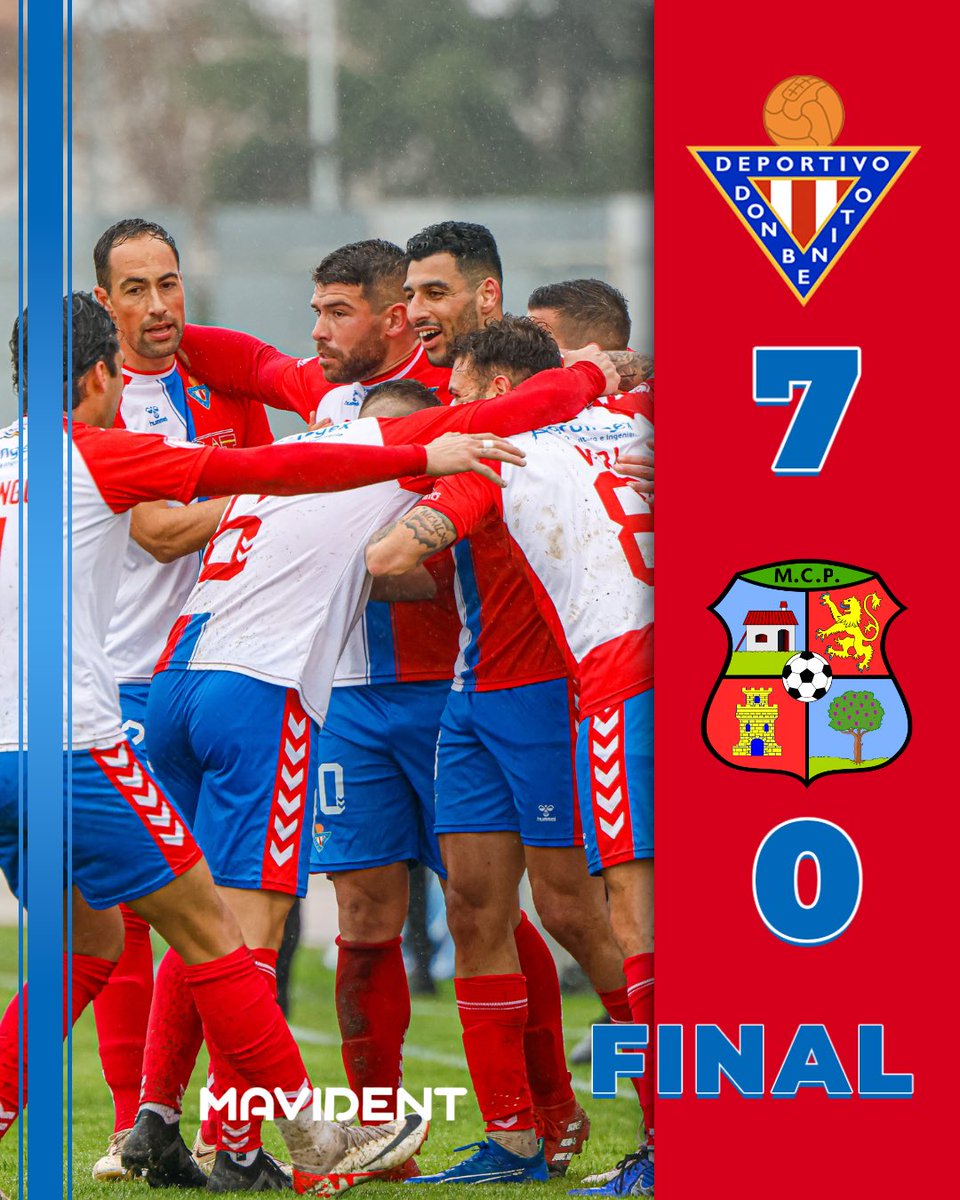 CDDonBenito_'s tweet photo. 🏁 FINAL | CD Don Benito 7️⃣-0️⃣ Moralo CP

¡¡Huracán rojiblanco en el Vicente Sanz!! El equipo de Juan Marrero completa el mejor partido de la temporada para recuperar el liderato. ¡¡VAAAMOSSS!!

⚽️ Goles de Borja (3), Cristo (2), Osama y Tapia.

#NoTeLoPierdas🔴⚪️ https://t.co/yQHTCs66J3