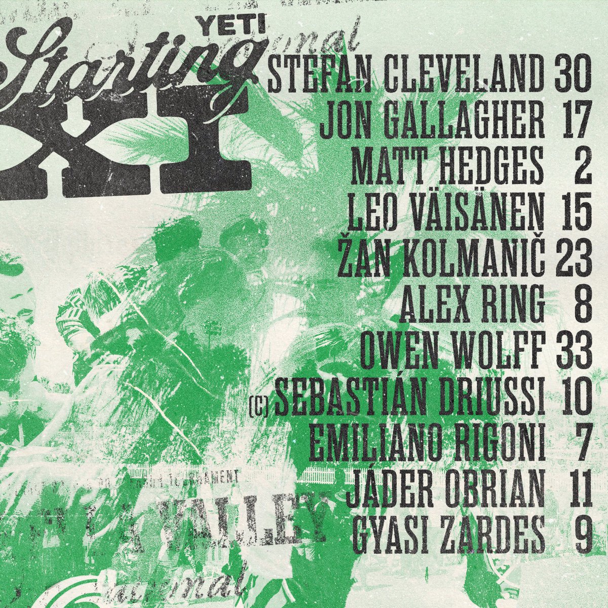 AustinFC's tweet photo. Our XI to face @LAGalaxy! 

#AustinFC x @YETICoolers https://t.co/x5uFnaDrEd
