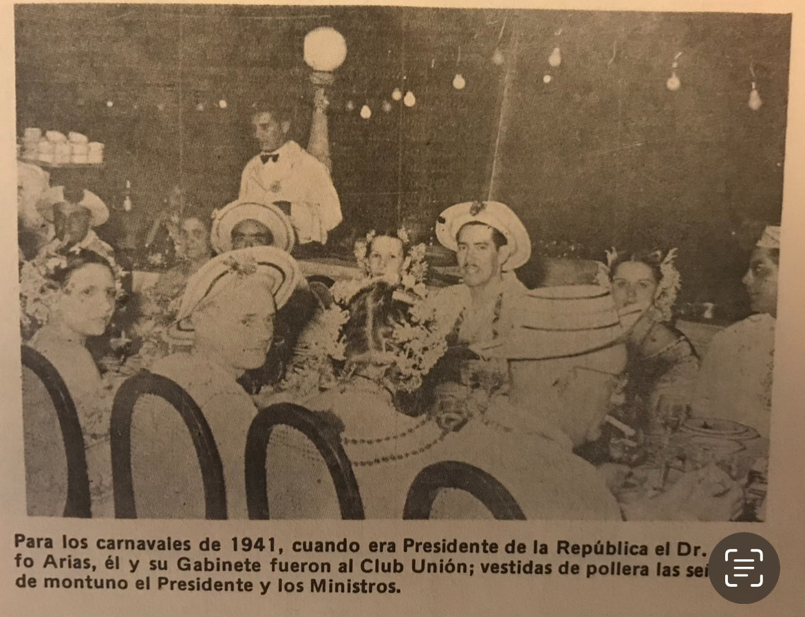 E_Zarak's tweet photo. En los Carnavales Nacionales de 1941 el Dr Arnulfo Arias siendo presidente junto con los altos funcionarios de su gobierno, celebraron por primera vez vestidos con polleras y montunos típicos a fin de resaltar nuestra cultura y su Doctrina ⁦@panamenistas⁩ nacionalista🟥🟨🟪 https://t.co/tkJknM1iql