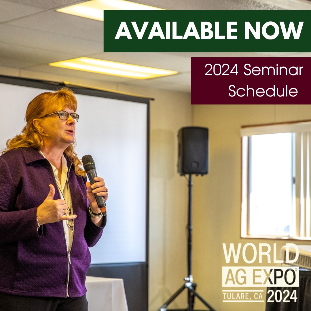 World Ag Expo® seminars are packed with experts and information. Tracks range from Policy to Dairy & Livestock, Water to International Trade. Sessions are free with admission. See the full schedule here: bit.ly/WAE24Seminars. See the full schedule: bit.ly/WAE24Seminars.