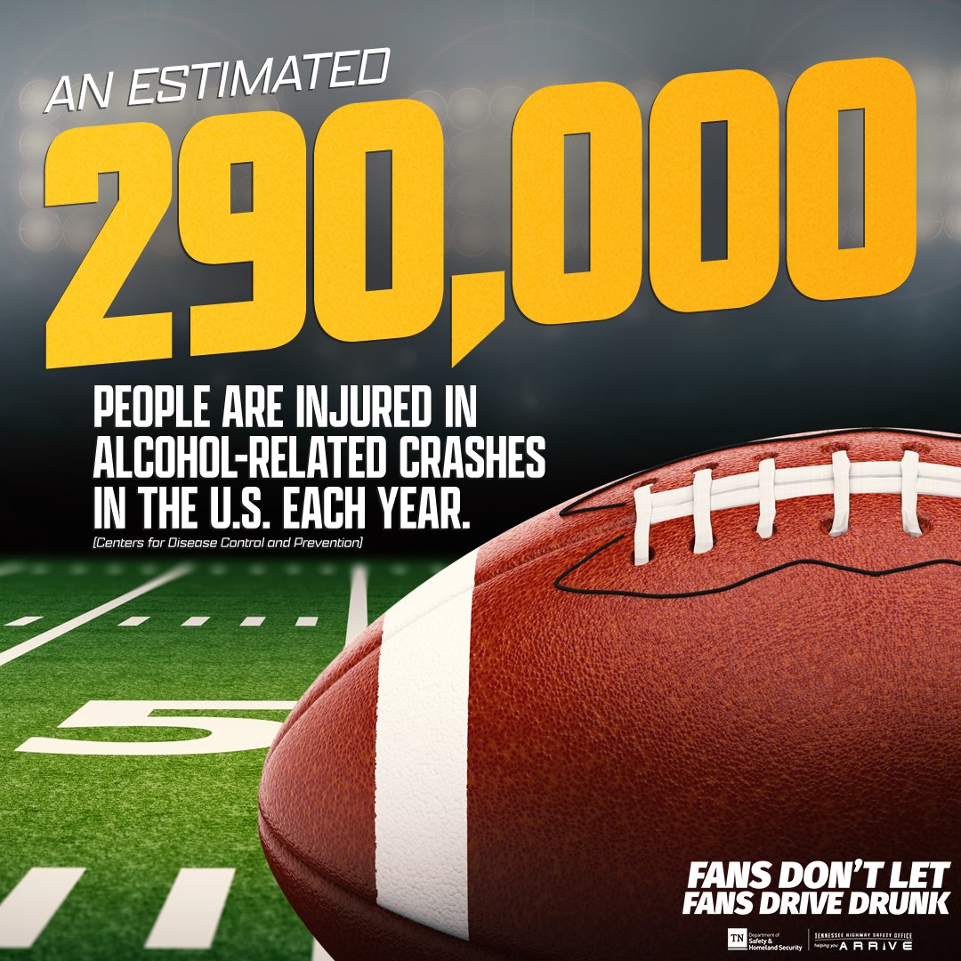 An estimated 290,000 people are injured in alcohol-related crashes in the United States each year. That’s enough people to fill Allegiant Stadium in Las Vegas, NV more than four times over. #FansDontLetFansDriveDrunk

Learn more: tntrafficsafety.org/drunk-driving