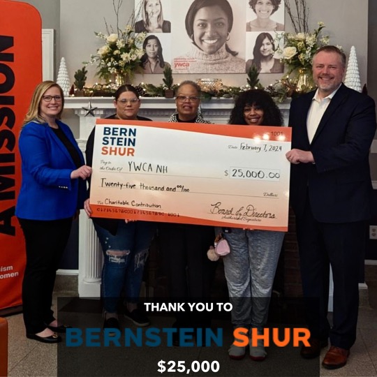 YWCANH's tweet photo. YWCA NH would like to thank The law firm of Berstein Shur for their very generous donation of $25,000. This donation will go directly to our vital community programs and services. Thank You! https://t.co/8DX8qyqSaA #bernsteineshur #ywcanh #onamission https://t.co/cGv3npybwI