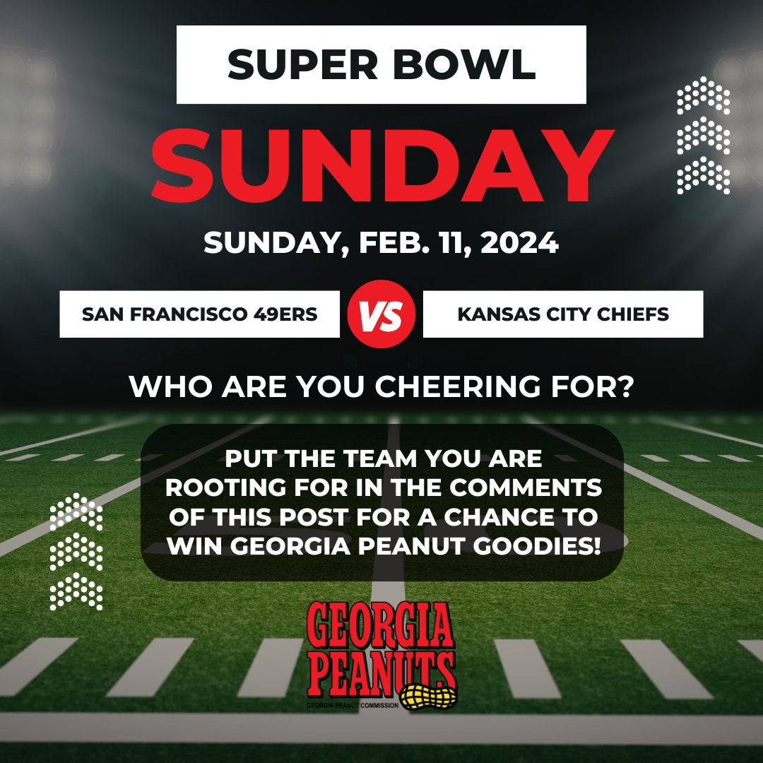 Happy game day! 🏈 Who are you rooting for today? Comment your favorite team below for a chance to win the Game Day Giveaway! 🥜 The winner will be announced on Monday, Feb. 12, and will receive an assortment of Georgia Peanut goodies. #gamedaygiveaway #superbowlsunday #gapeanuts