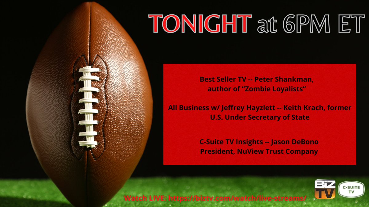 C-Suite TV (@csuitetv) on Twitter photo Calling all MVPs! π Catch 3 new episodes airing tonight at 6PM ET on <a href="/biztv/">BizTV</a>. Blitz through your competition w/ expert insights & game-winning strategies.
πΌ All Business w/ @jeffreyhayzlett β <a href="/KeithJKrach/">Keith J. Krach</a>
π Best Seller TV β <a href="/petershankman/">Peter Shankman</a>
πΊ C-Suite TV Insights β <a href="/NuViewTrust/">NuView Trust</a> Calling all MVPs! π Catch 3 new episodes airing tonight at 6PM ET on <a href="/biztv/">BizTV</a>. Blitz through your competition w/ expert insights & game-winning strategies.
πΌ All Business w/ @jeffreyhayzlett β <a href="/KeithJKrach/">Keith J. Krach</a>
π Best Seller TV β <a href="/petershankman/">Peter Shankman</a>
πΊ C-Suite TV Insights β <a href="/NuViewTrust/">NuView Trust</a>