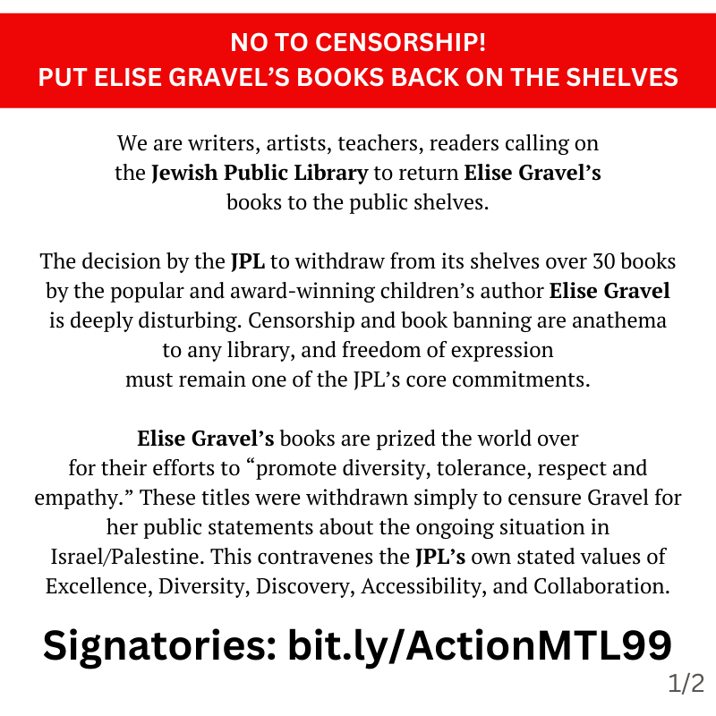 haikuboxer's tweet photo. Over 160 signatures in letter to #JewishPublicLibrary to protest moving #EliseGravel's books to closed stacks.
https://t.co/O94P7JuNoW
@ToulasTake @mtlgazette @andyriga https://t.co/TCombcQrFU