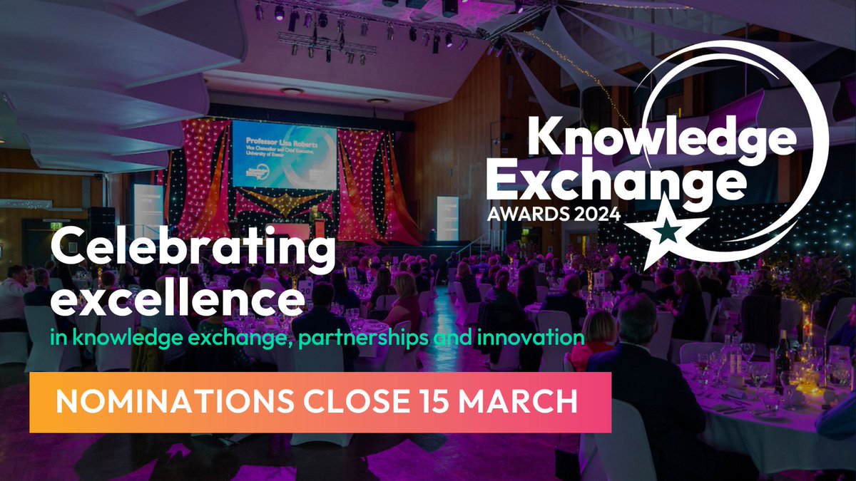 UofE_Research's tweet photo. Have you been involved in a high impact partnership project? Nominate your project for the Knowledge Exchange Awards 2024 before March 15 and get the recognition you deserve!

Apply now 👉 https://t.co/QP3cQjDBhV
#ExeKEAwards24 @UniOfExeterHASS @uniofexeHLS @UniofExeterESI https://t.co/K72O0FEQi9
