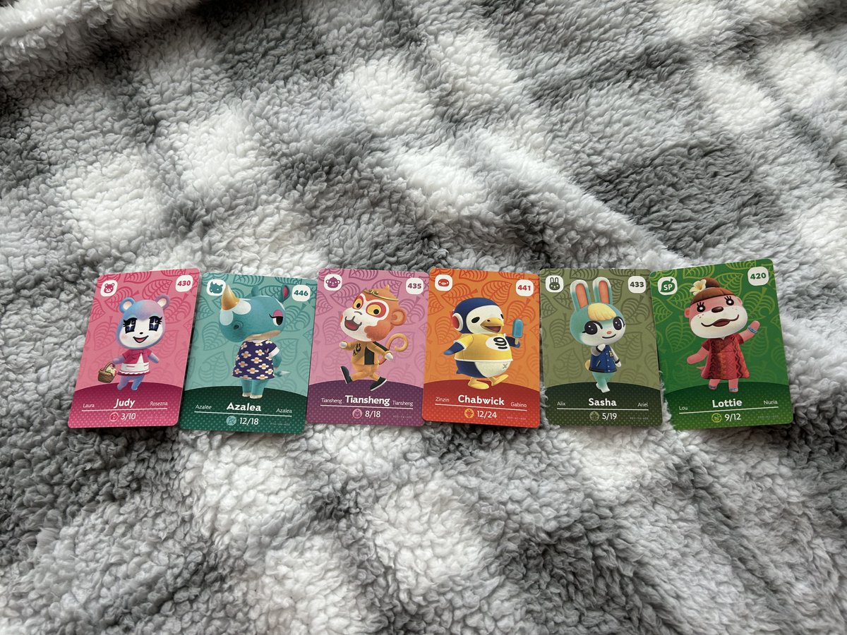 GearardBondoc's tweet photo. Bought an Animal Crossing Amiibo Card Series 5 from Target and got 5 villager characters and a 1 special character, including Judy, Azaela, Tiansheng, Chabwick, Sasha and Lottie. These cards are looking so adorable! 🥰
#AnimalCrossing #ACNH #Amiibo #AmiiboCards #NintendoSwitch https://t.co/Wq6XP9BX6d