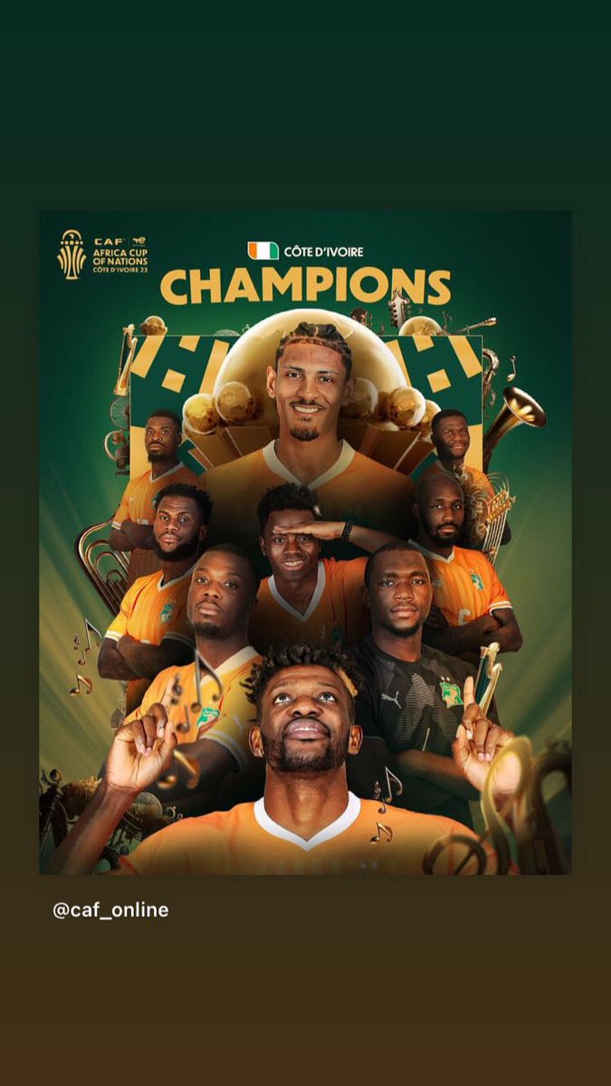 pmxtra_s2's tweet photo. 🏆 𝑻𝑯𝑬 𝑪𝑯𝑨𝑴𝑷𝑰𝑶𝑵𝑺 🏆 

🇨🇮 Côte d’Ivoire are crowned African Champions for the third time in their history! 🥇

#TotalEnergiesAFCON2023  #AFCON2023 https://t.co/9XZsIaBPur