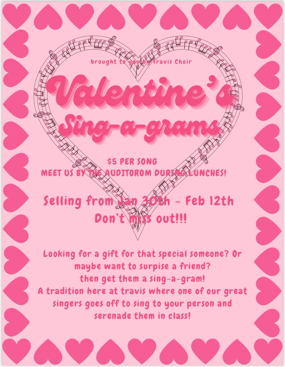 Tomorrow is the LAST day to order your Valentine a special Sing-a-gram!!! Available for purchase during all lunches!