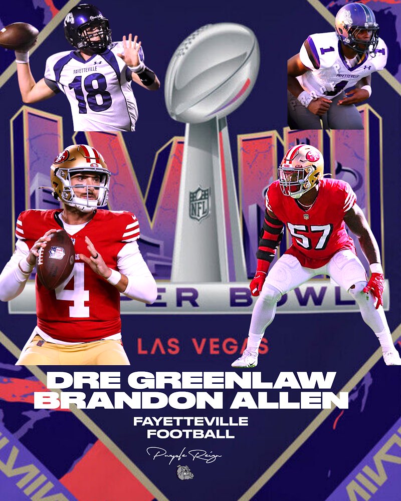 Two Purple Dogs playing in the biggest game in football! The whole city is behind you! You can make it anywhere from Fayetteville! Lets go <a href="/49ers/">San Francisco 49ers</a>  #PurpleReign ☔☔