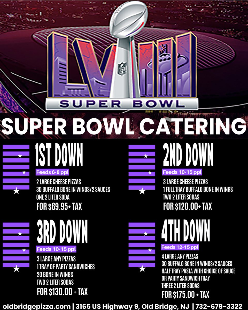 OldBridgePizza's tweet photo. Last Call for Pizza Lovers: "⏰ It's now or never! Place your last-minute orders and make sure you're all set for the game. #LastCall #SuperBowlPizza  | Old Bridge Pizza |📍3165 US Highway 9, Old Bridge, NJ | 📞 (732) 679-3322 | 🌐 
https://t.co/G94R79fMRl https://t.co/ZwOnZayIr6